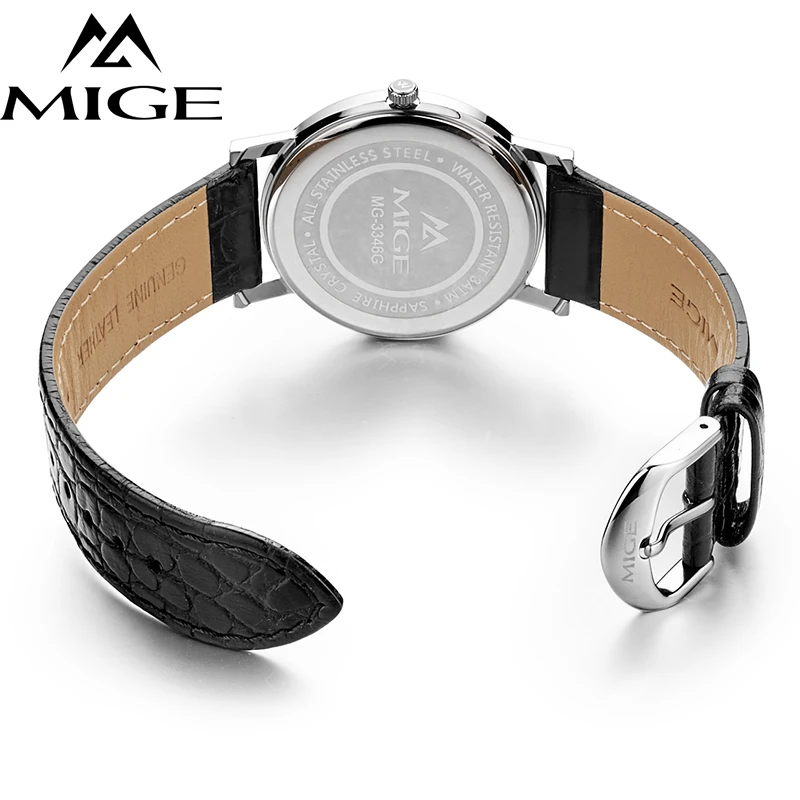Часы Mige для деловых пар Кварцевые водонепроницаемые часы со стальным корпусом и