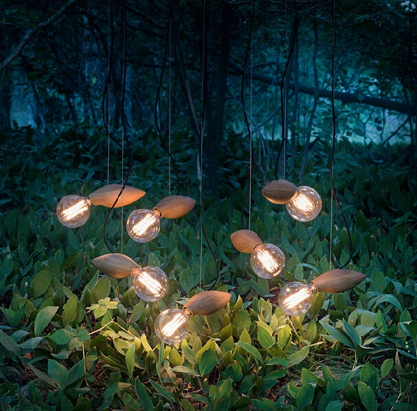 Винтажный подвесной светильник в стиле лофт деревянный виде пчелы из природного