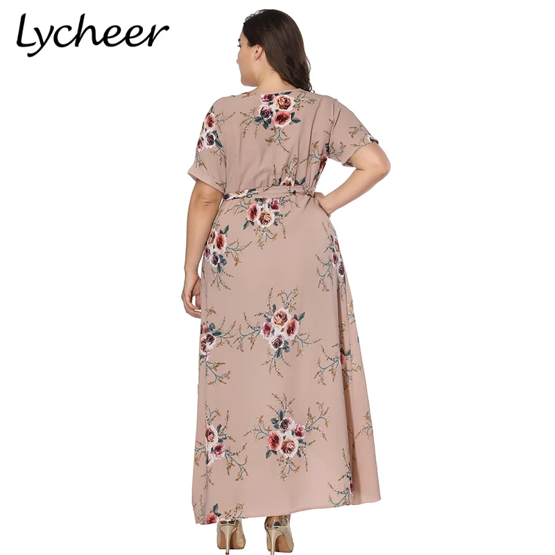 Женское пляжное платье Lycheer длинное большого размера с коротким рукавом и