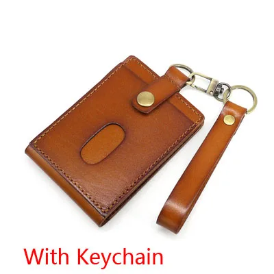 Brown-Keychain Натуральная Кожа Вертикальный стиль ID со значком выдвижной держатель ремешок на шею или брелок корова кредитный держатель для карт Id Card чехол - Цвет: Brown-Keychain