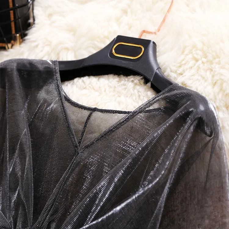 Новая женская кружевная сетчатая блузка Cakucool прозрачные блестящие блузки