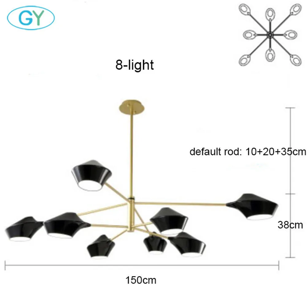8-light Цвета: черный, золотистый, candelabro люстра, современная акриловая шляпа тени подвесная люстра лампа, промышленный E14 люстра с кристаллами kronleuchter - Цвет абажура: 8-light
