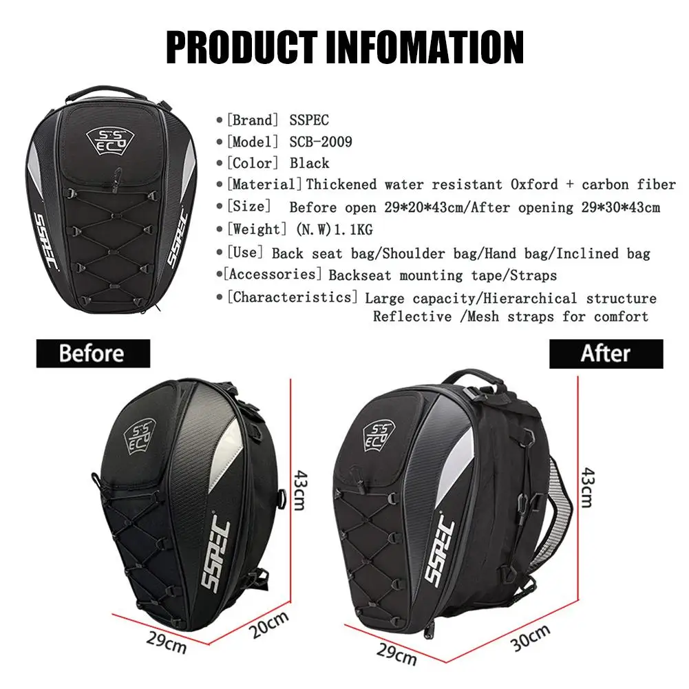 

Universal Motorcycle Tail Bag Racing Back Seat Backpack Knight Can Helmet Locomotive Riding Multi-Function Bag