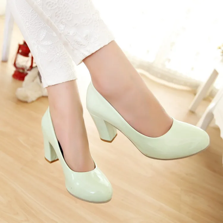 2017 плюс размер 33 43 насосы лакированной кожи конфеты женские Толстые высокие