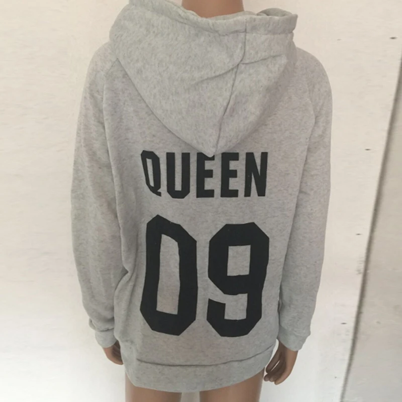 Новые толстовки с капюшоном для влюбленных принтом QUEEN KING 09 женские и мужские