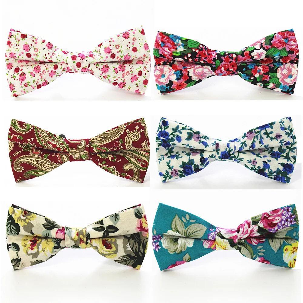 RBOCOTT цветочный галстук бабочка хлопок синий мужской модный желтый и фиолетовый