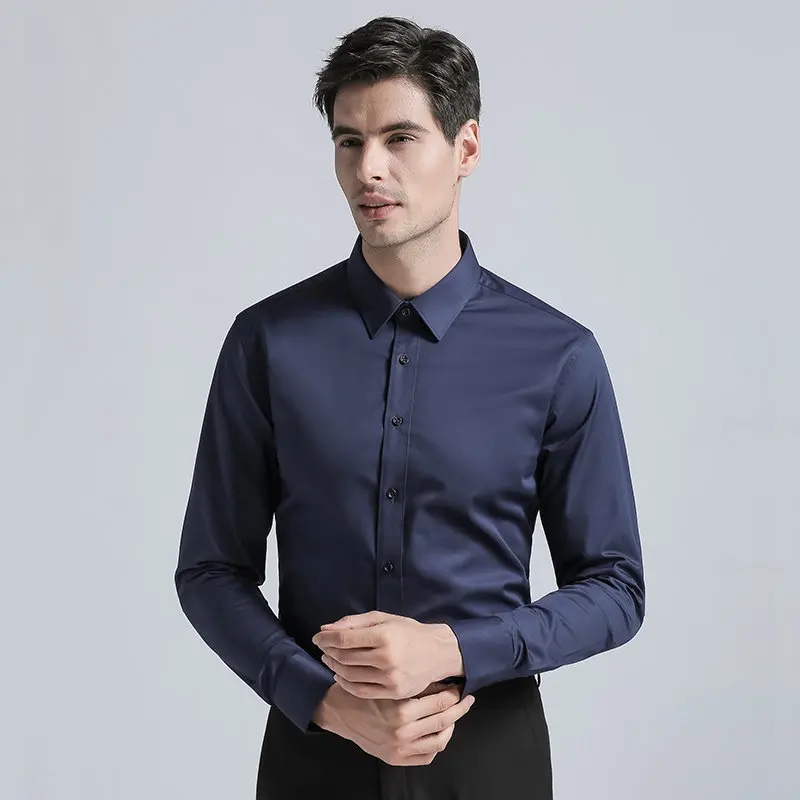 Men's New Arrival High Quality Cotton Blend Shirts Regular Fit Shirts Solid Color Long Sleeve Formal Business Suits Shirts