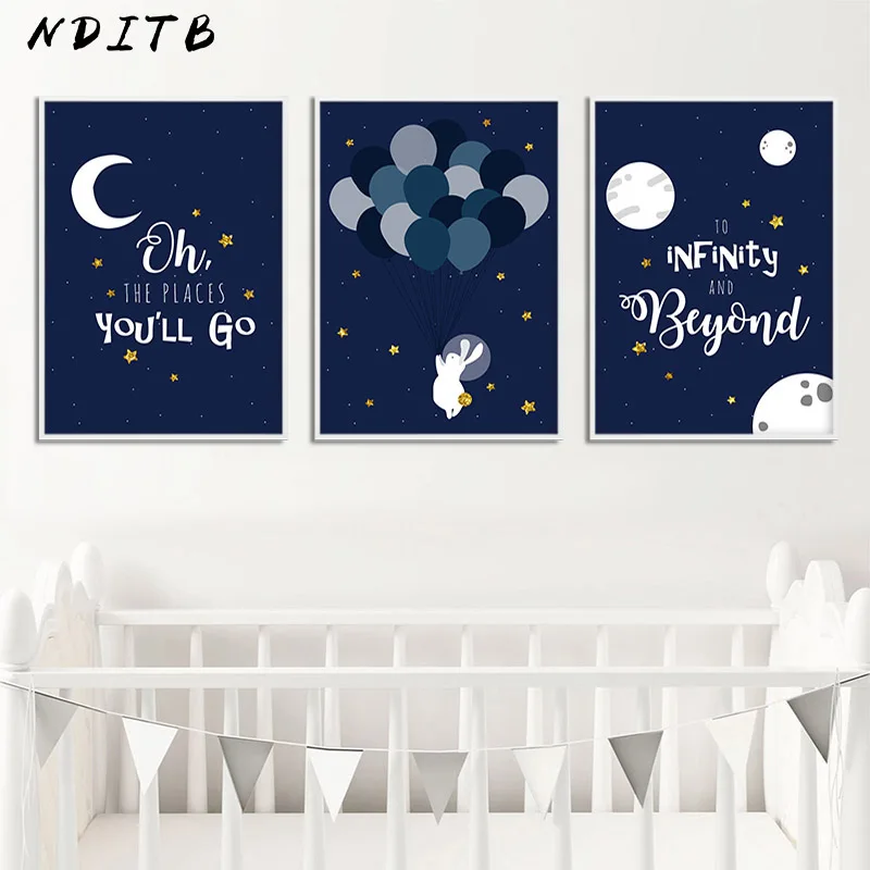 Детский плакат зайчик Луна печать место вы пройдете искусство стены холст