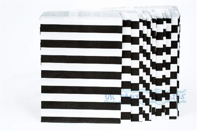 200 шт черно белые горизонтальные полосатые бумажные подарочные пакеты мешочки
