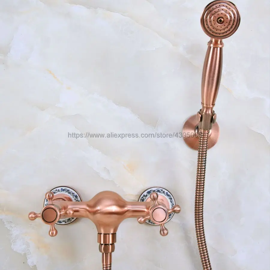 Античная красная медная Ванна смеситель для душа кран с ручным распылителем