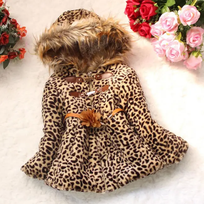Рождество зимнее пальто для девочки Мужские парки с капюшоном Leopard цветок Верхняя одежда, куртки Костюмы модные Искусственный мех Теплый пуховик верхняя одежда - Цвет: Leopard