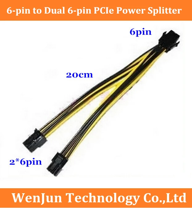 50~100pcs DHL/EMS Free shipping 20cm 18AWG 6-pin PCIe Female to Dual 6-pin PCIe Male Video Card Power Splitter Adapter Connector