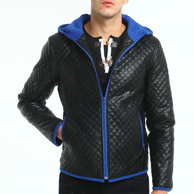 Зимние мужские стильные повседневные кожаные куртки с капюшоном 2017 новые