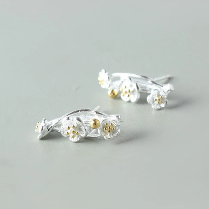 QOOKOO I Frosted Cherry Floral Stud Earrings Sweet 925 Sterling Silver Female Flower Original Prevent Allergy | Украшения и