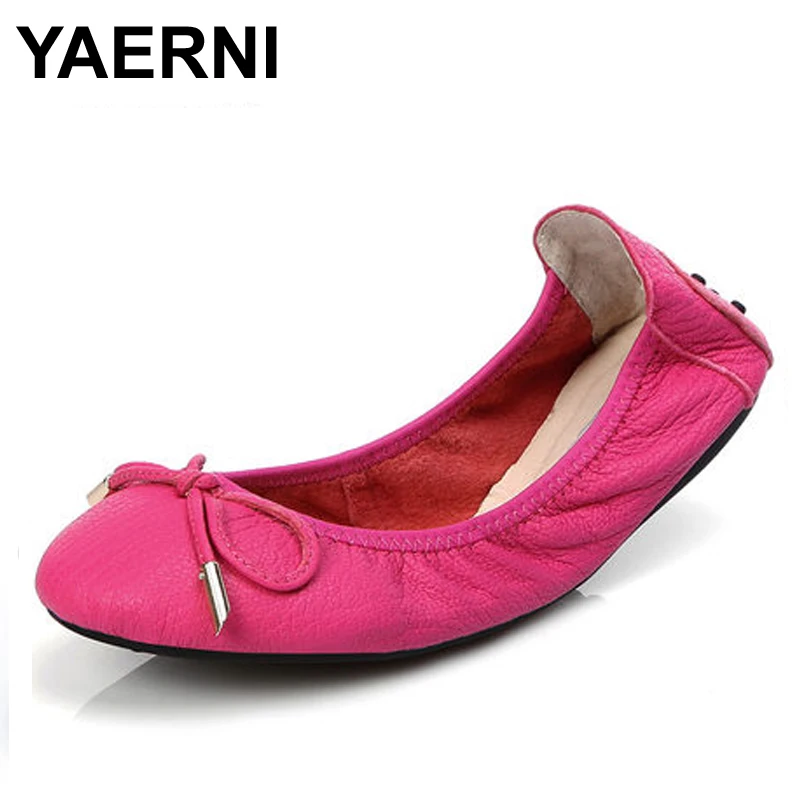 YAERNI/Брендовая женская обувь; обувь из натуральной кожи; Лидер продаж; балетки на плоской подошве; складная обувь для путешествий; обувь для беременных; большие размеры 30-43