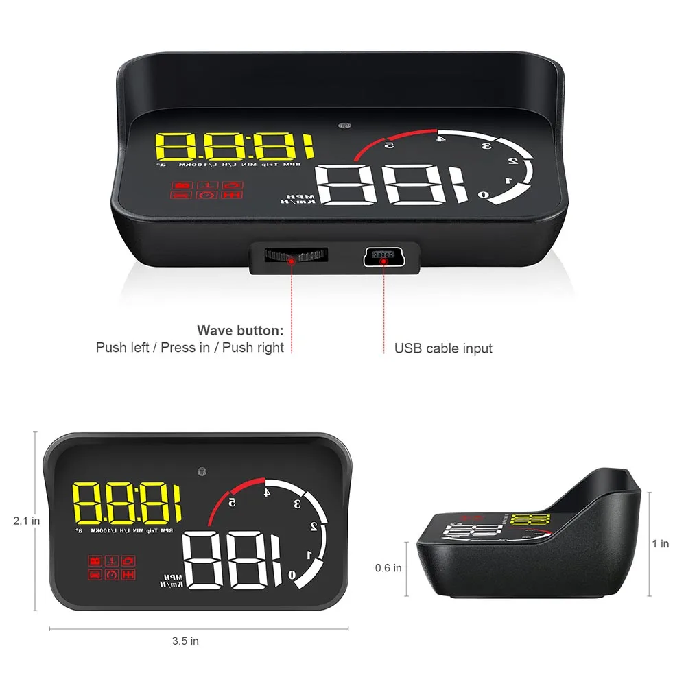 Автомобиль OBD2 HUD Дисплей Цифровой спидометр лобовое стекло проектор считыватель двигателя об/мин код ошибки температура воды 35