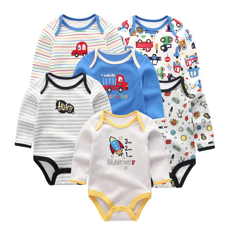 6 шт./партия, зимнее боди с длинными рукавами для новорожденных, roupa de bebe, одежда для маленьких мальчиков и девочек - Цвет: BDL6009