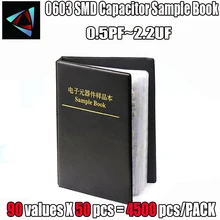 0603 SMD Capacitor Sample Book 90valuesX50pcs=4500pcs 0.5PF~2.2UF Assortment Kit Pack
