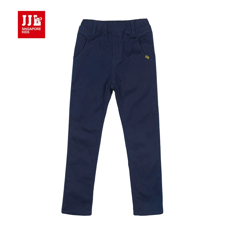 Темно синий мальчиков рябить брюки зимой дети теплая подкладка флис полная длина