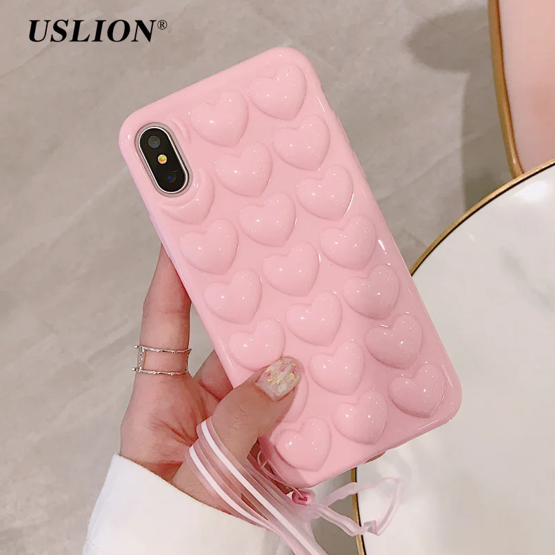 Чехол USLION 3D Love Heart для iPhone 11 Pro X XS Max XR Мультяшные Чехлы 7 8 6 6S Plus мягкий чехол из ТПУ с