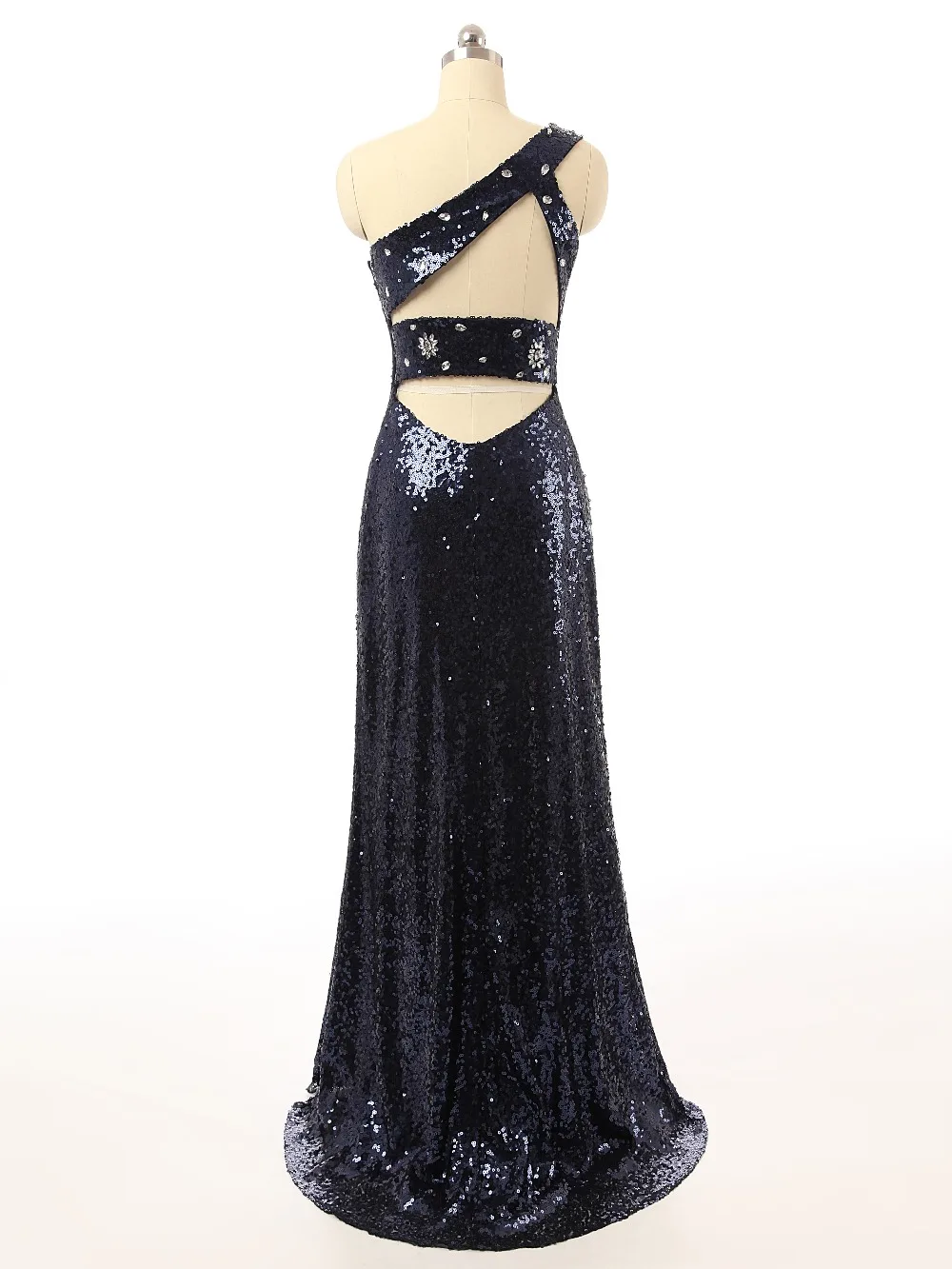 New Beautiful Navy Blue Evening Dresses 2018 Beading Belt Sexy Cut Back Prom Party Gown Sequins Dress | Свадьбы и торжества