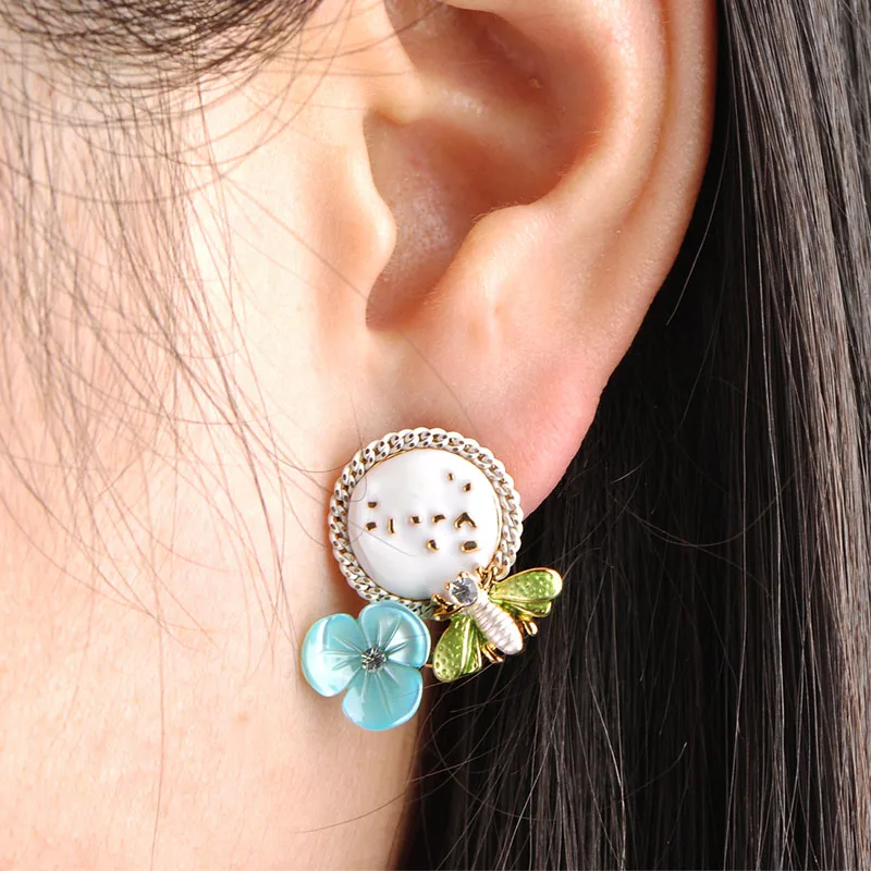 Blucome Новое Прибытие Shell & Цветы и Пчелы Серьги Позолоченные Feminino Уха Пирсинг Aretes