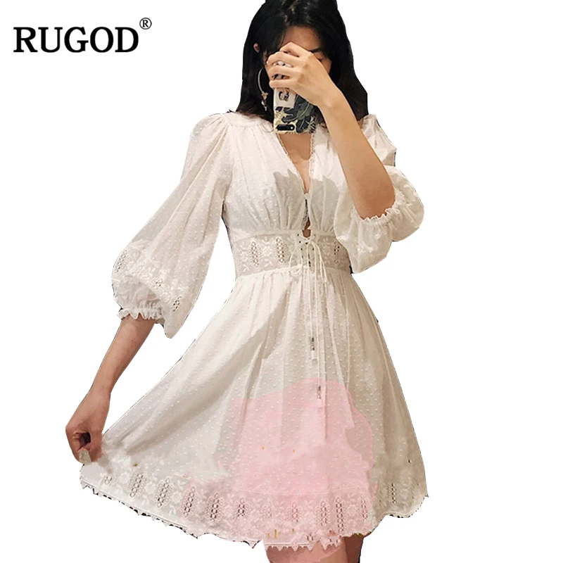 RUGOD 2019 летние пикантные элегантные Для женщин с v образным вырезом белое платье
