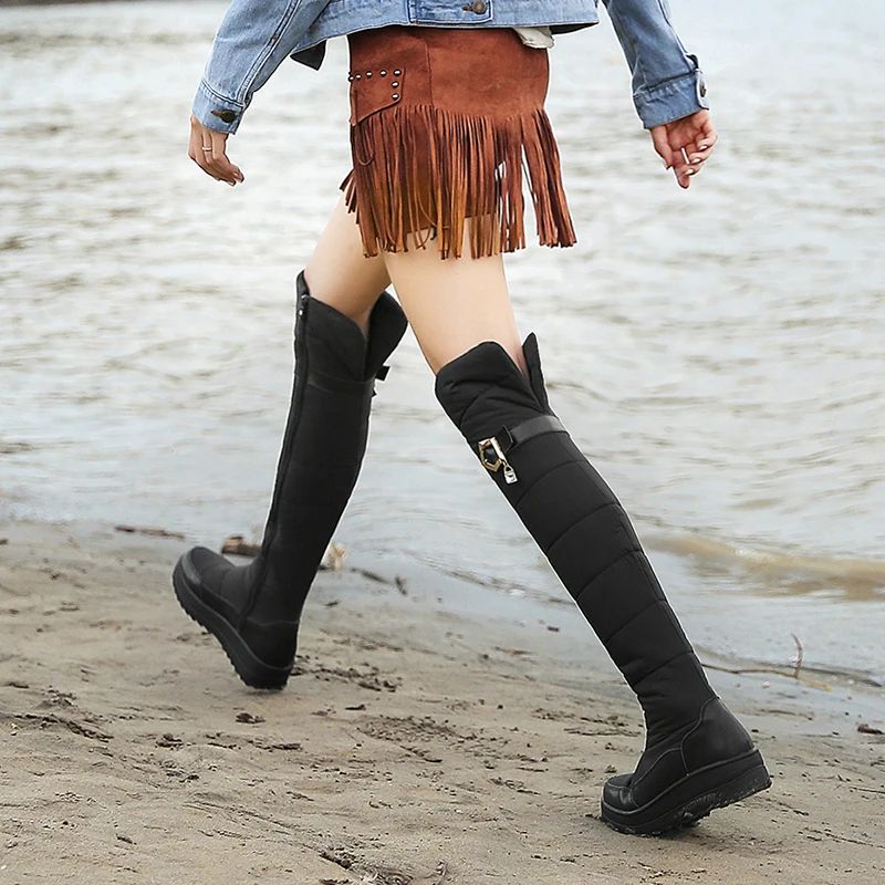 Женские зимние сапоги MORAZORA черные из натуральной кожи на толстом меху платформе