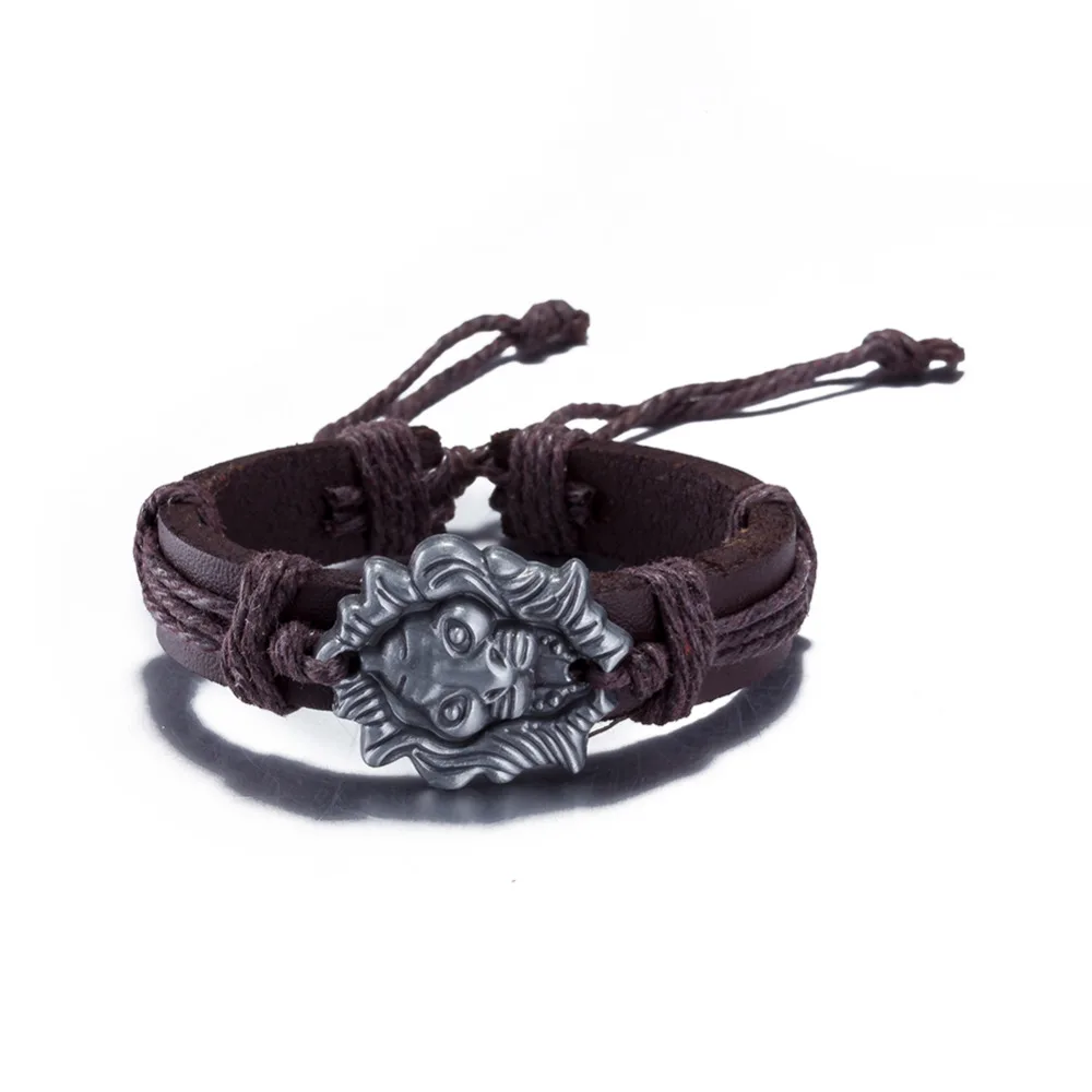 Панк Голова Животного Тегов Шарм Браслет Мужская Коричневая Кожа Ткачество