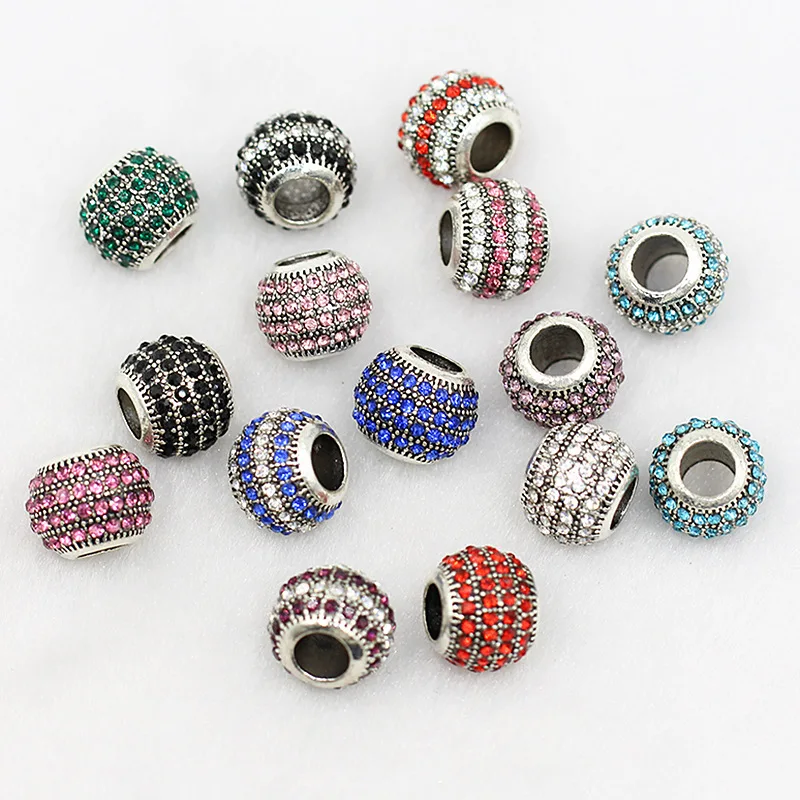 

DIY accessories style big hole barrel shape beads full of stones cheap alloy European spacer for girls and women ,customized H25