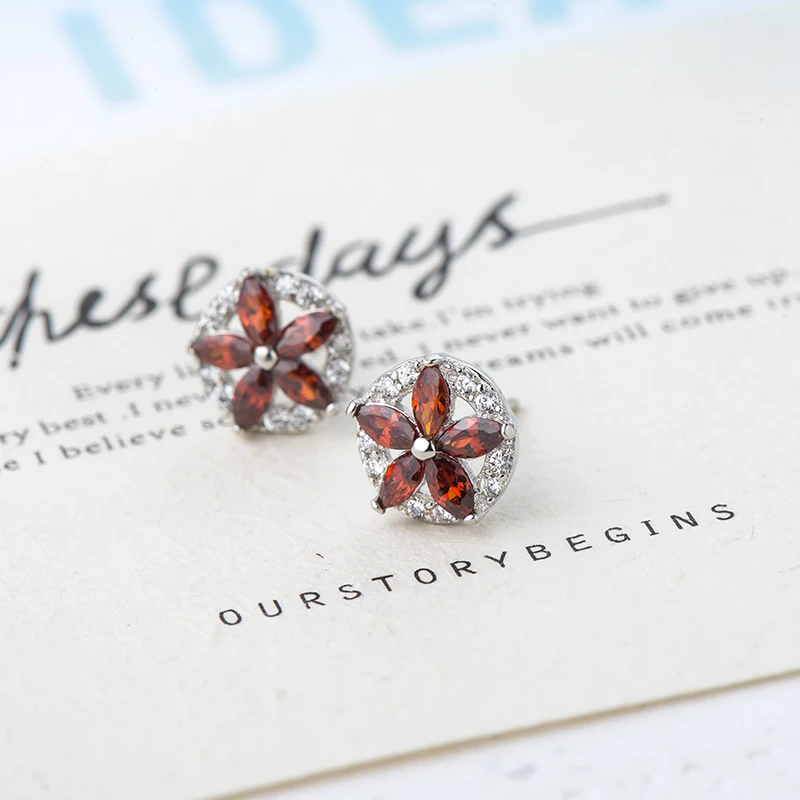 Серьги из стерлингового серебра оптовая продажа красные циркониевые серьги с