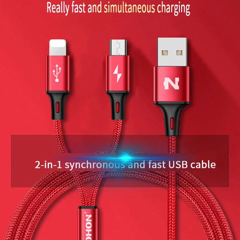 NOHON 2 в 1 USB кабель Micro 8Pin быстрая зарядка кабели для iPhone 8X7 6 6S Plus iPad iPod Samsung Nokia