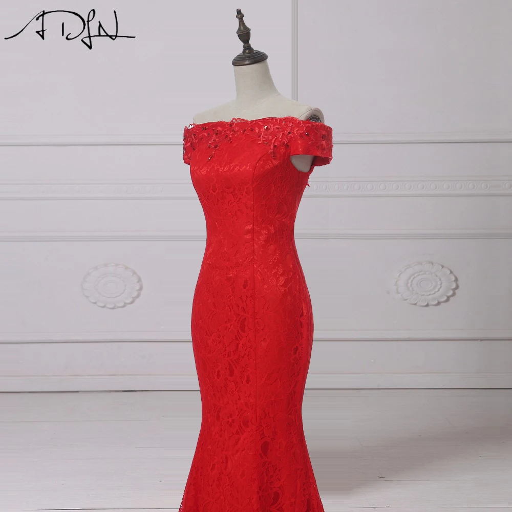 ADLN Дешевые Кружевные Длинные вечерние платья Русалка с открытыми плечами