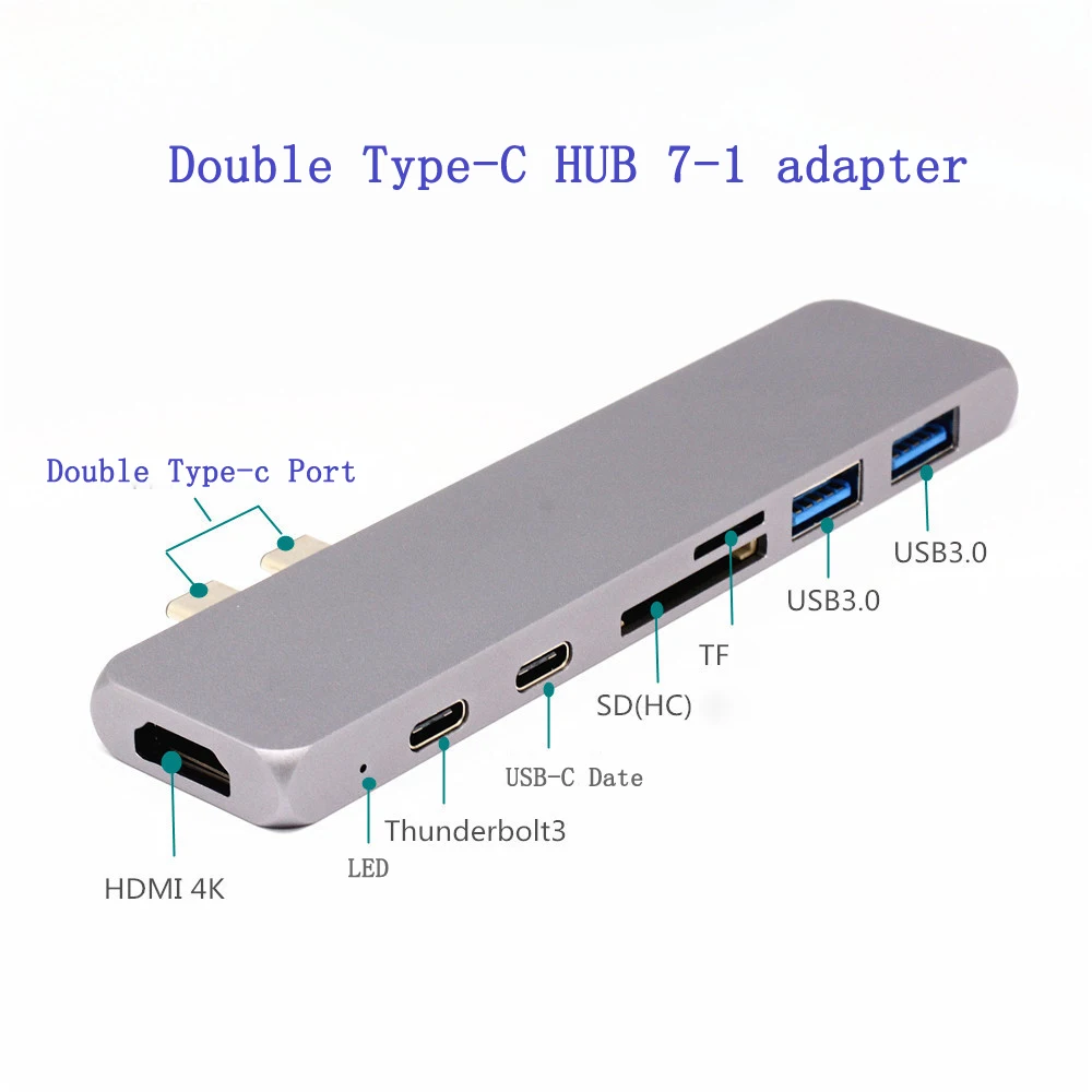 Двойной Type-C концентратор 7-1 удлинитель для MacBook конвертер USB-C двойной к HDMI thunderbolt 3