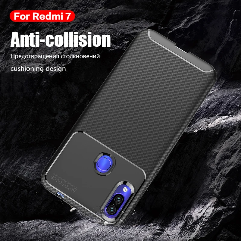 Phone Cases For Xiaomi Redmi 7 Case Carbon Fiber Soft Silicone Anti-Knock Protective Back Cover Redmi7 |