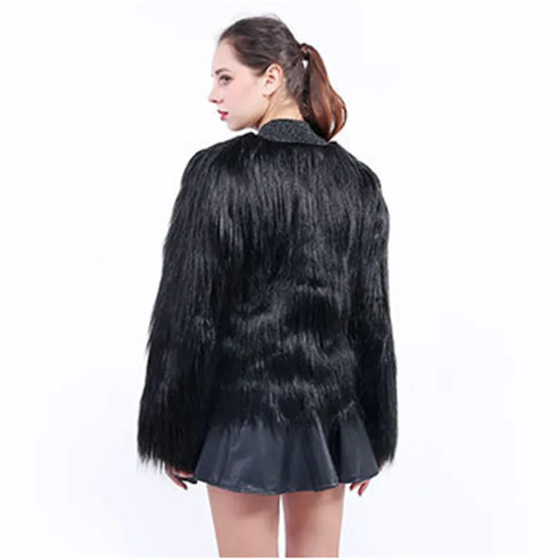 Женское пальто с мехом, черный, розовый, зеленый, 12 цветов, S-4XL, плюс размер, длинный рукав, куртка из искусственного меха,, новинка, Осень-зима, модные пальто LR259