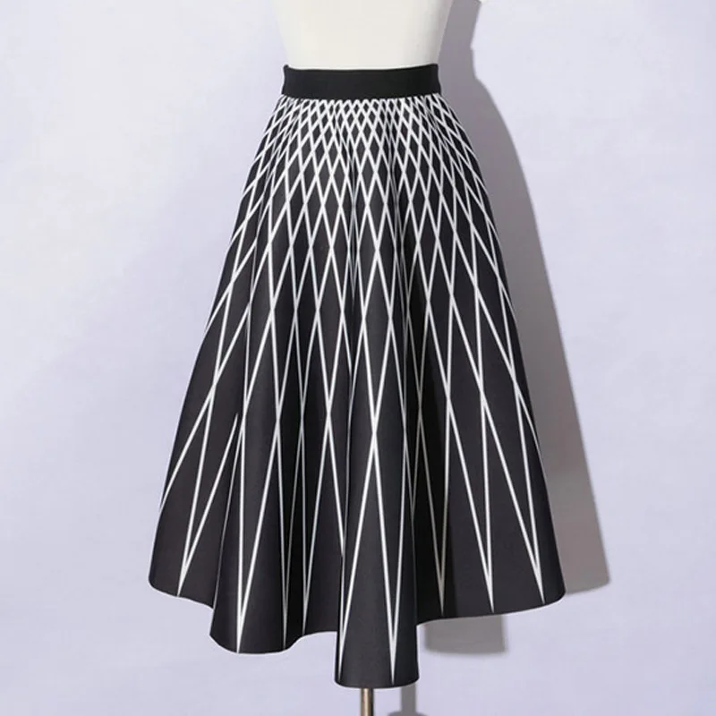 Осенне зимние винтажные миди юбки для женщин с узором в горошек/полоску женские