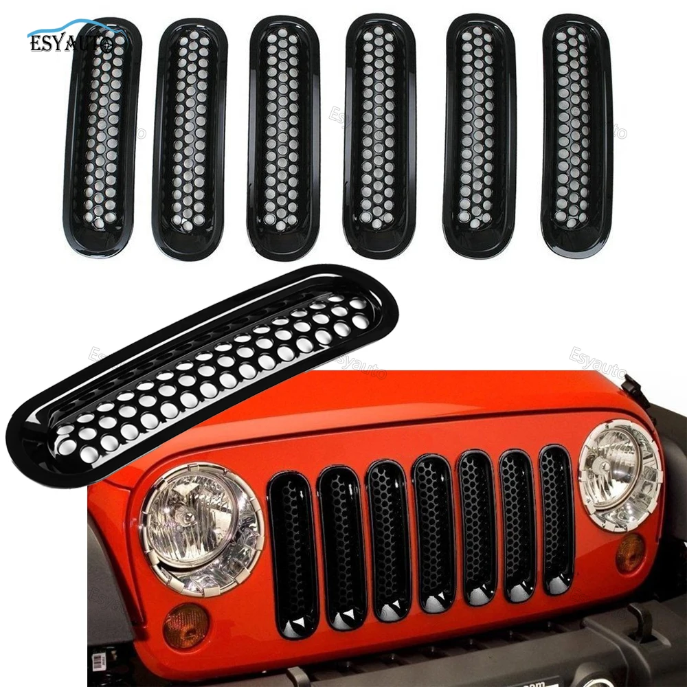 

Car styling Black Car Mesh Front Insert Grille Trim Cover Black ABS Without Lock Hole For Jeep Wrangler JK 2007-2017 (7Pcs/Set)