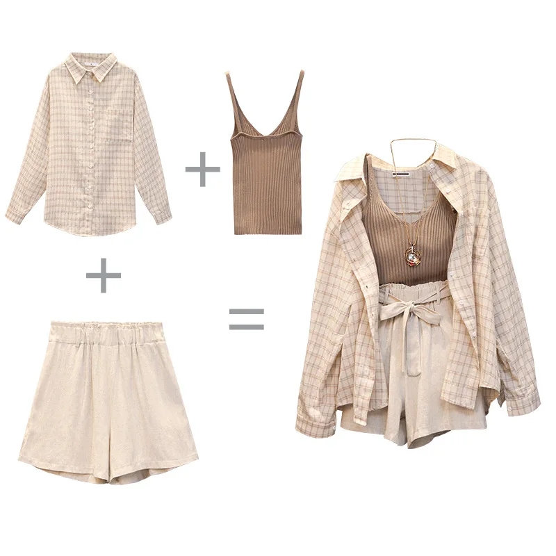 Женский осенний комплект из 3 предметов рубашка с длинным рукавом и однотонные