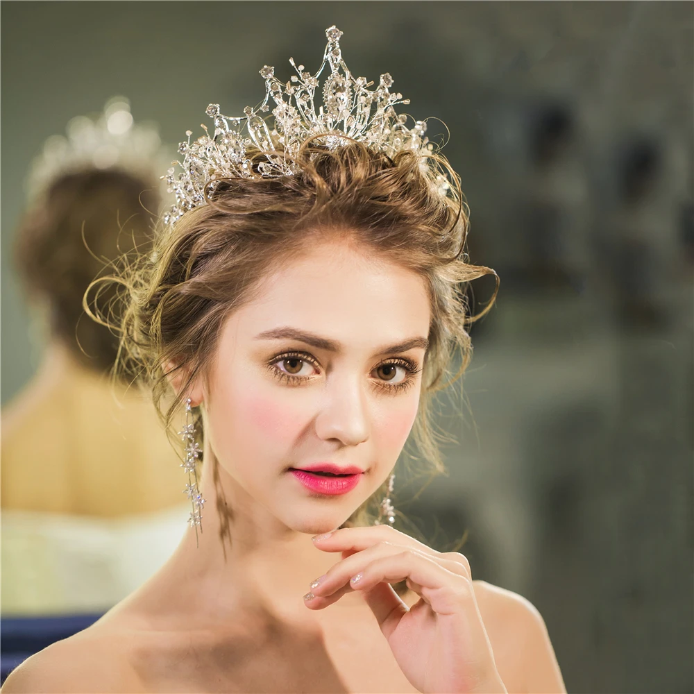 Винтажная Свадебная большая корона со стразами головная повязка Королева Тиара