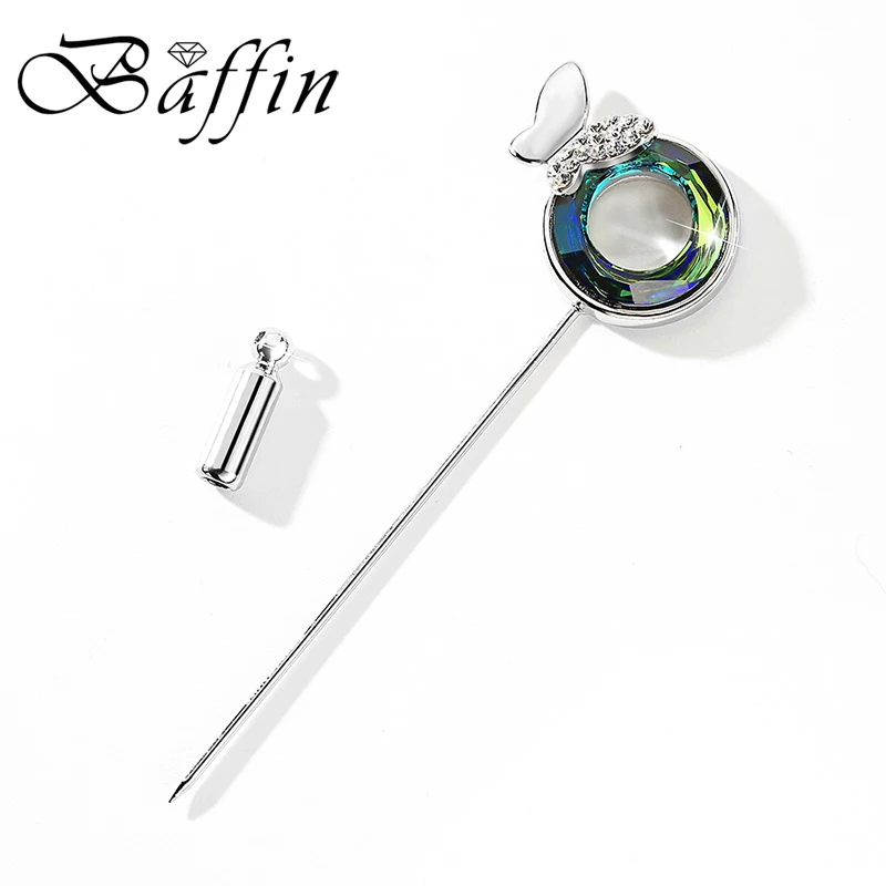 BAFFIN, новая мода, круглые броши-бабочки, кристаллы от SWAROVSKI, серебряный цвет, хиджаб, булавки для женщин, вечерние, аксессуары, подарок - Окраска металла: Родиевое покрытие
