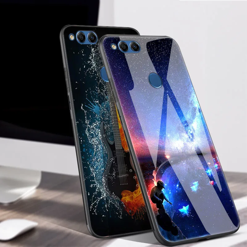 Чехол из закаленного стекла для huawei Honor 7X, задняя крышка из поликарбоната, защитный чехол для телефона huawei Honor 7X7 X X7, мягкий чехол-бампер из ТПУ 5,93 дюйма
