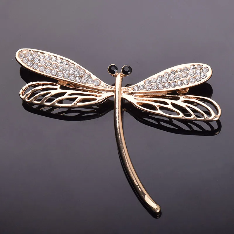 

USTAR Crystals dragonfly brooches for women pins gold color rhinestone lapel pin scarf brooch broche christmas gifts top quality