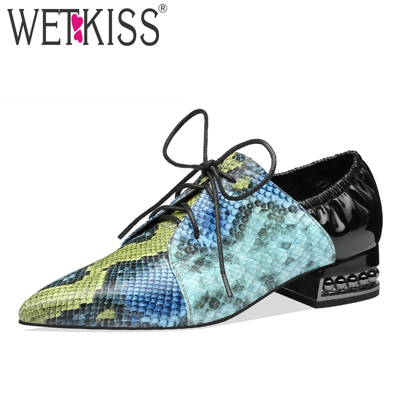 Женские туфли лодочки WETKISS из натуральной кожи с острым носком на толстом каблуке