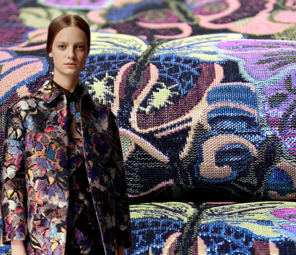 Металлическая жаккардовая Парча Платье Ткань ширина 145см * 100 см пальто куртка