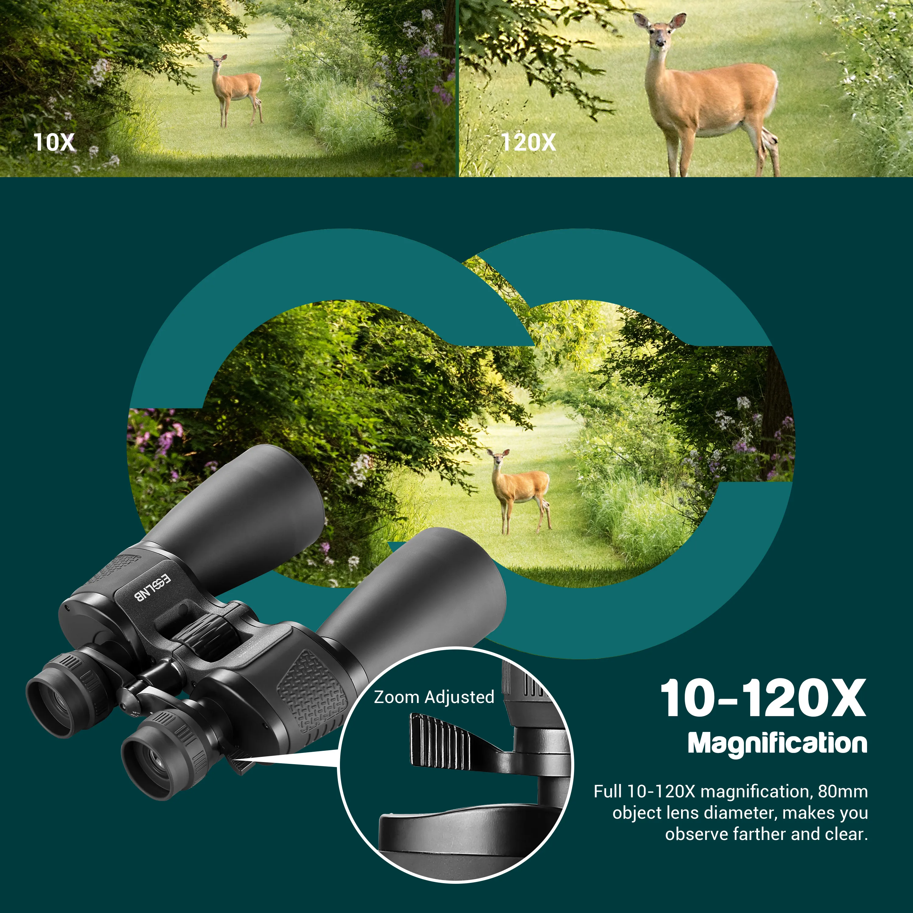 10-120X80 Zoom Binoculars Large FMC Lens HD Vision for Hunting Camping Bird Watching Professional Telescope with Carrying Bag |