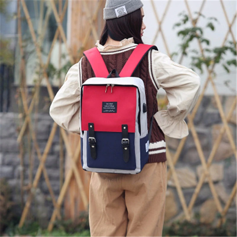 Mochila Escolar Реальные прямые продажи лоскутное Mochilas 2018 новый рюкзак ткань USB хит Цвет