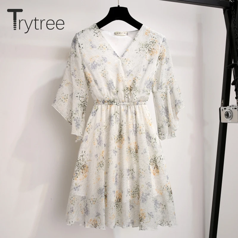 Trytree 2019 лето осень повседневное женское платье с цветочным принтом