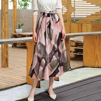 summer new maxi skirt womens floral chiffon skirt plain knee long ms soft elastic horn print slip midi skirt jupe femme 40
