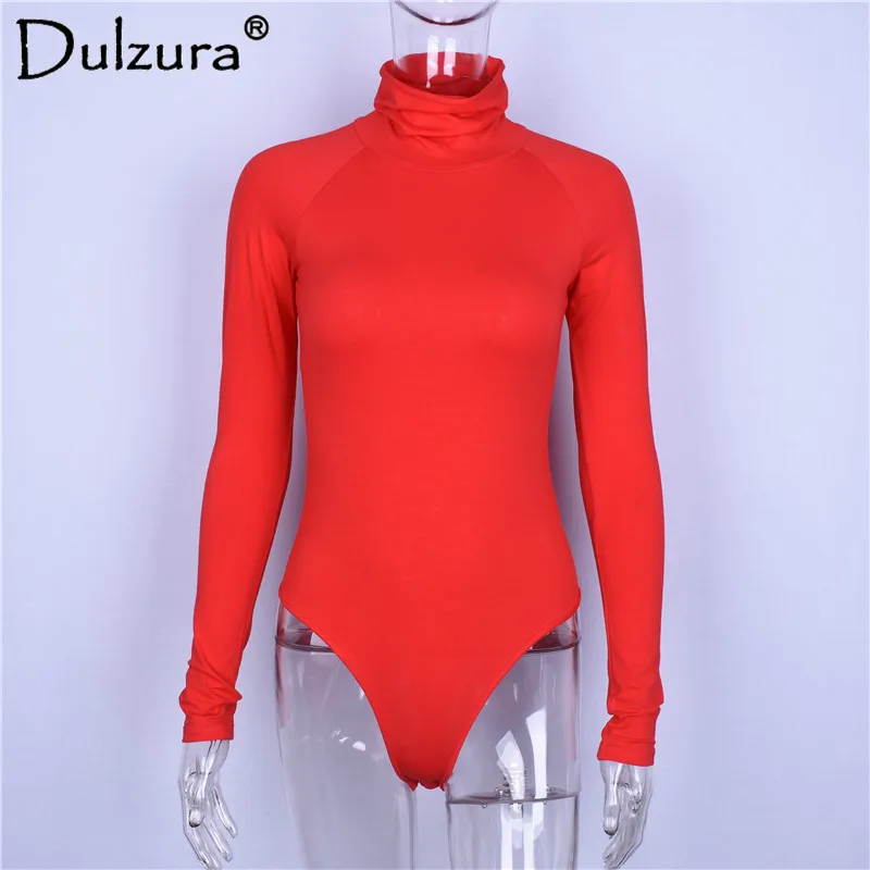 HAWTHAW cotton 95% 2018 women sexy bodysuit long sleeve high neck red black gray solid female skinny body | Женская одежда